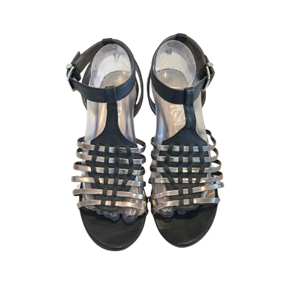 Sam & Libby Black Silver Strappy Wedge Sandals Size 8.5